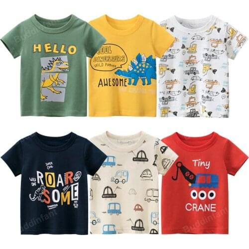 Boys tees kids tshirt summer baby boy shark t-shirt dinosaur space crane cartoon animal pattern tops cotton clothing 2-9 year