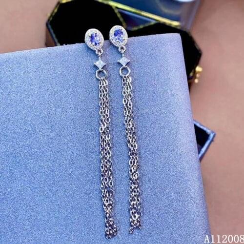 KJJEAXCMY 925 sterling silver natural Tanzanite earrings new ladies luxury eardrop support test
