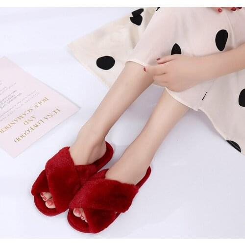 Cross Plush Slippers Indoor Warm Cotton Slippers Fur Slippers Women Shoes House Slippers Warm Slippers Slipper Women