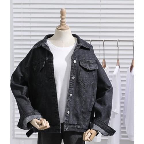 Women Black Blue Short Denim jacket Spring Autumn 2021 Casual Jeans Vetement Femme Loose Long sleeve Vintage Female Basic Coat
