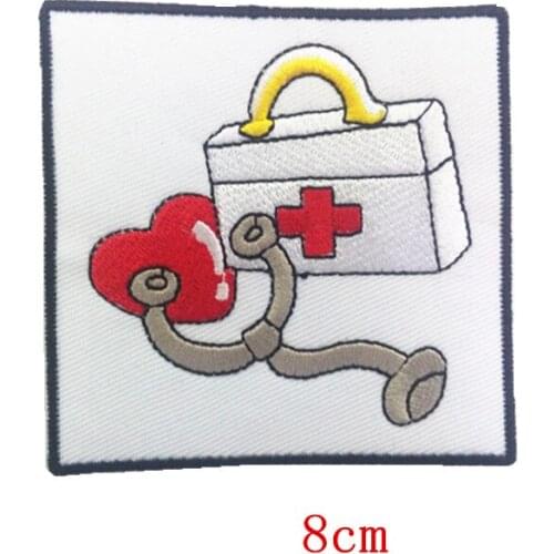 Doctor ambulance box Iron On Embroidered Applique Patch Medical First Aid Kit with Heart Stethoscope