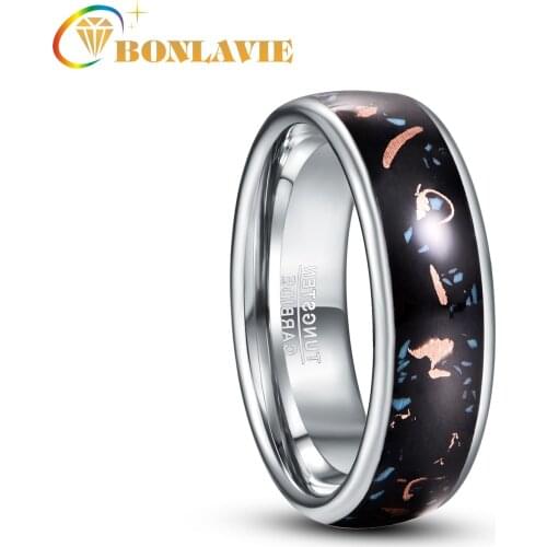 BONLAVIE Copper Scraps Embellishment Tungsten Carbide Rings Black Engagement Ring Jewelry for Men