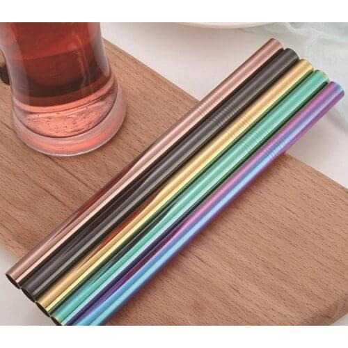 Reusable 12MM Bubble Tea Straws, PVD Plated 12MM Straight Metal Straws, 12MM Colored Straws for Smoothie SN1225