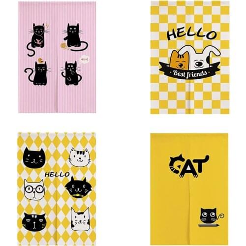 Cartoon Animal Cotton Linen Cloth Door Curtain Bedroom Kitchen Cabinet Partition Curtain Half Panel Curtain Blackout Curtain