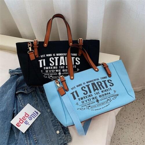 New Fashion Canvas Lettering Print Shoulder Bag Korean Version Large Capacity Single Shoulder Slung Crossbody Bags