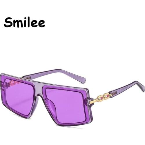 2021 New Square Purple Sunglasses Men Women Fashion Oversized Shades Colorful Tinted Lens Big Frame Sun Glasses Chain Decorative