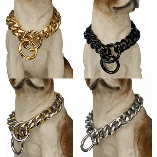Stainless Steel Big Dog Collar Gold Dog Chain Leash Pet Supplies 18K Metal Pet Necklace For Small Medium Large Dogs Collar