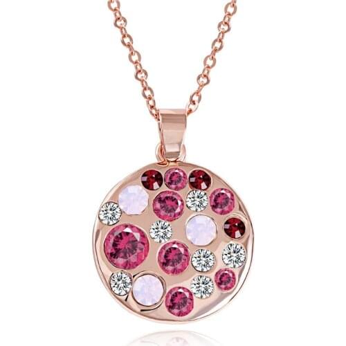 Tassina Round Colorful Crystal Rose Gold Color Pendant Necklace Women Chain For Female dropshipping Fashion Jewelry Neckless