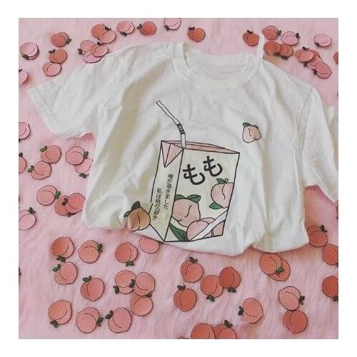 Peach Juice Japanses Printed Harajuku Shirt Graphic Tees Women Harajuku Streetwear Women Top Clothing Women