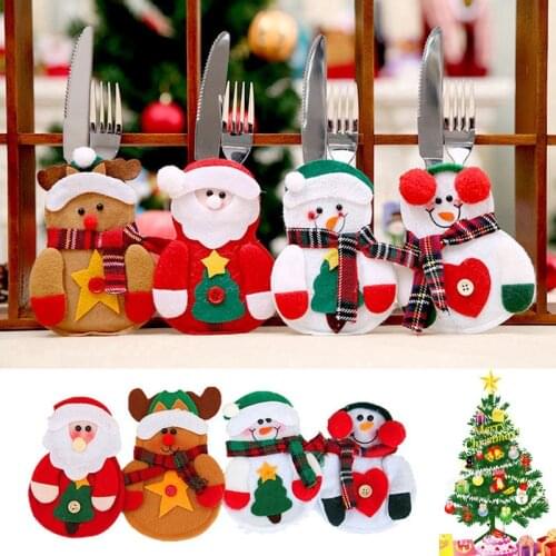 Christmas Table Decoration Santa Snowman Kitchen Fork Knife Cutlery Holder Tableware Bag Pocket for Christmas Party Dinner Decor