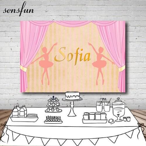 Sensfun Dance Ballerina Backdrop Pink Curtain Girls Birthday Party Backgrounds For Photo Studio Customized 7x5FT Vinyl Polyester