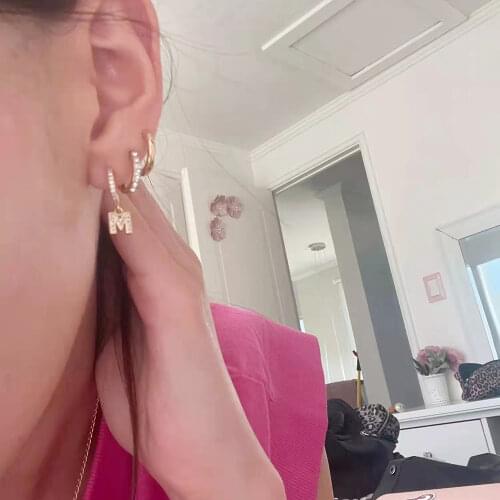 1 Pair 925 Silver Gold Color Clear Zircon 26 English Alphabet Hoop Earrings for Women Circle Dangle Drop Earring Letter A M S T