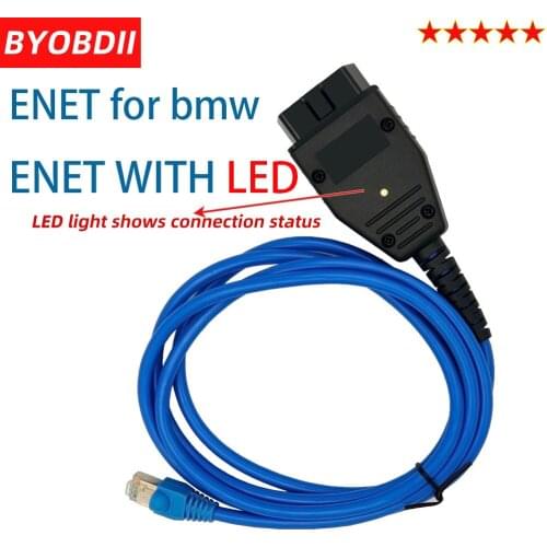 Blue E-SYS ENET Cable With LED For BMW F-series ICOM OBD2 Coding Diagnostic Cable Ethernet to ESYS Data OBDII Coding Hidden Data