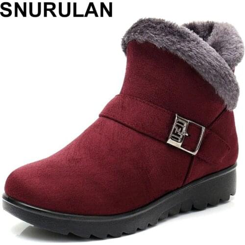 SNURULAN invierno de piel de felpa corta caliente botas de nieve plataforma de talla grande botas de tobillo de Mujer Zapatos de