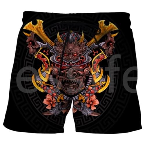 Tessffel NewFashion Japanese Samurai Skull Art Tattoo 3DPrint Men/Women Summer Shorts Casual Harajuku Unisex Funny Beach Pant A2