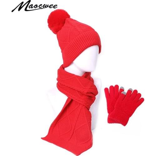 Three Piece Hat Scarf And Glove Suit For Men And Women Suitable Winter And Autumn Knitted Striped Hat With Lining To Keep Warm