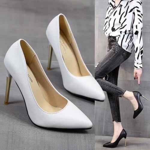 35-44 Big Size High Heels 2021 New Shallow Mouth Womens Shoes Professional Work Shoes Pointed Toe Stiletto Knitted Single Shoes