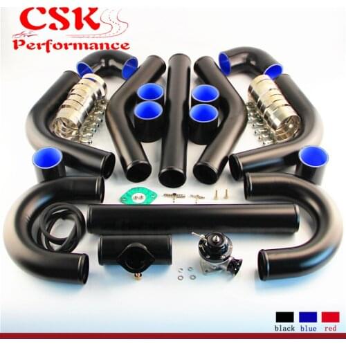 Universal DIY 2" / 2.25" 8Pcs Aluminum Pipe Piping Hose T-clamps Kit + BOV Turbo Blow off Valve Kit