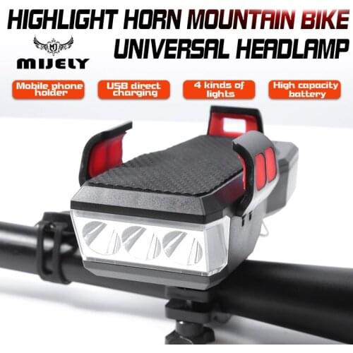 Bicycle charging headlight with mobile phone holder, bicycle horn light, safety warning light, four-in-one car light