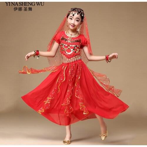 2018 Belly Dance Oriental Costumes Children Belly Dancing Sets Girls Bollywood Indian Practice Performance Clothes 6pcs/set H017