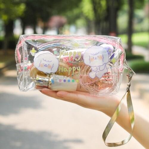 Women Cosmetic Bag PVC Cute Cartoon Girl Makeup Bag Transparent Zipper Makeup Kit Travel Toiletry Organizer Beauty Case Holder