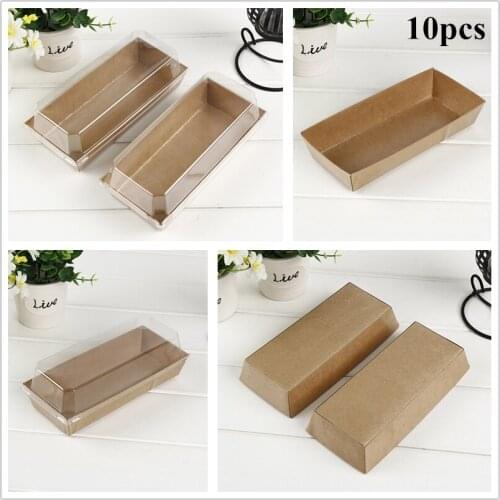 10pcs Rectangular Kraft Paper Box Packaging Sandwich Wrapping Boxes Cake Bread Snack Bakery Packing Box With Plastic Clear Lids