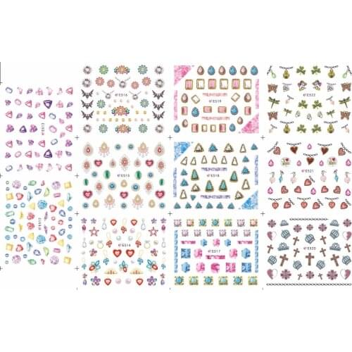11 PCS / LOT SIMULATION SELF-ADHESIVE 3D NAIL TATTOOS STICKER DIAMOND GEM JEWELRY CROWN PENDANT NECKLACE E512-522