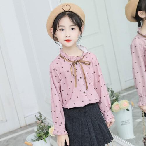 2021 Summer Spring New Fashion Clothes Princess Toddler Girls Long Sleeve Dots Cotton Shirts Kids Casual Top Blouse Clothing J12