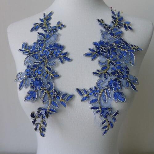 5 Pairs 25*10cm Royal Blue Cord Lace Applique Floral Embroidered Sewing Accessories Lace Vintage Style Free Shipping