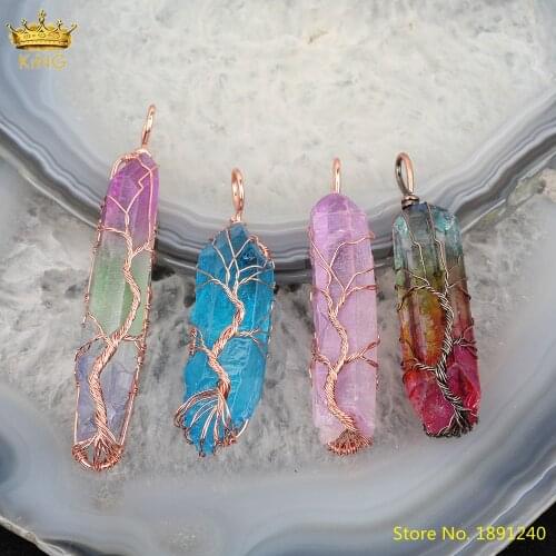 5pcs Natural Quartz Crystal Point Pendant Charms,Wire Wrapped Bronze Rose Gold Crystal Point Charms For DIY Jewelry Making