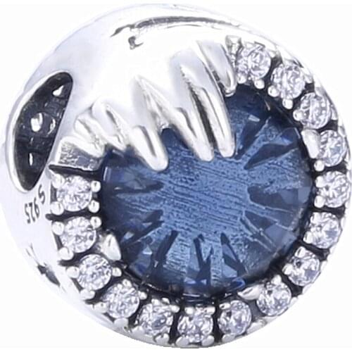 Ajax 925 Sterling Silver Charms Beads Blue Frost Crystal Fit Snake Chain Bangle & Bracelet For Women