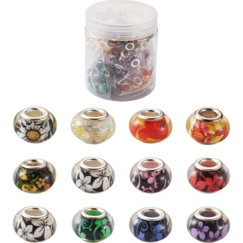 110pcs/box Acrylic European Beads Large Hole Flower Pattern Mixed Color 14x9mm for Jewelry Making DIY Bracelet Necklace