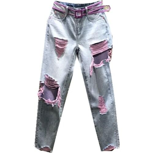 Cheap wholesale 2021 spring summer autumn new fashion casual Denim women Pants woman female OL ripped jeans Py1304