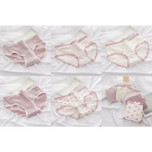 Breathable Printed Underwear Cotton Cute Sweet Girl Mid-Waist Panties