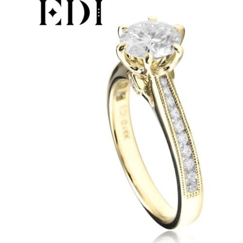 EDI Luxury 14k Yellow White Gold 1ct Round Cut Lab Grown Diamond Engagement Wedding Ring Moissanites Ladies Ring Fine Jewelry