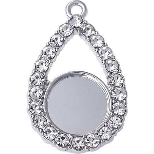 Eco Friendly Zinc Alloy Metal White Crystal Teardrop Shape Tray Charm Pendant