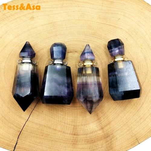 Natural gems perfume bottle rainbow fluorite essential oils diffuser fashion vial rainbow stone pendants for necklace gift