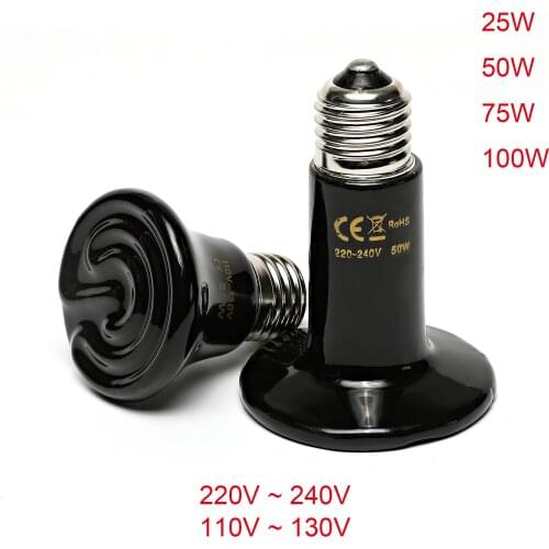 Mini Pet Reptile Infrared Ceramic Heating Lamp 110V 220V Heat Emitter Light Bulb 25W 50W 75W 100W
