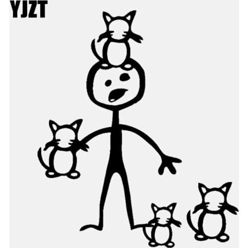 YJZT 12.5CM*14.7CM Interesting Car Sticker Vinyl Decal Crazy Cat And Man Black/Silver C3-2061