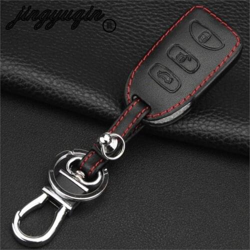 Jingyuqin 3 Buttons Remote Control Leather Key Cover Case For Hyundai KIA Tuscon Elantra Rio Sportage Rondo Accent Protector Fob