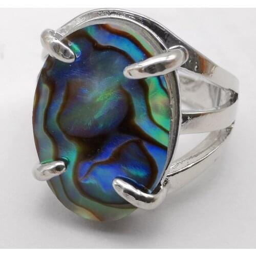 Natural New Zealand Abalone Shell Oval Bead GEM Finger Ring Jewelry Size 8-9 X281
