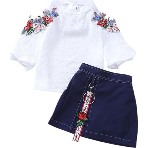 Korean Girl Embroidery Set 2019 Childrens Clothing New Medium and Large Children Two Sets Baby Clothes