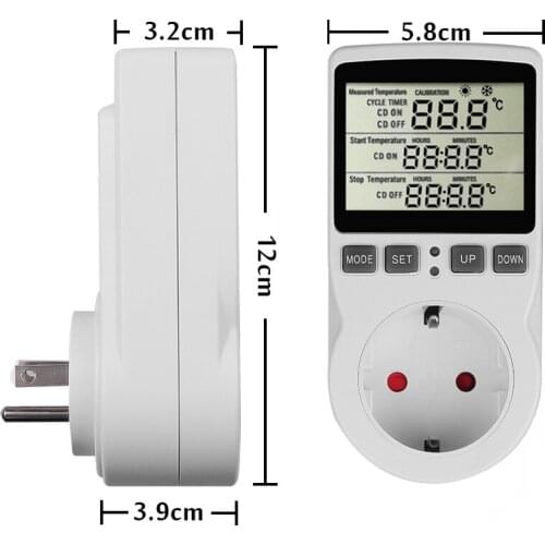 Multi-Function Thermostat Digital Temperature Controller Socket Outlet With Timer Switch Sensor Probe Heating Cooling 16A 220V