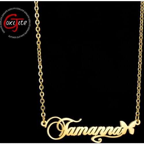 Goxijite Trendy Custom Butterfly Name Necklace For Women Personalized Cursive Font Nameplate Collar Jewelry Alphabet Gifts