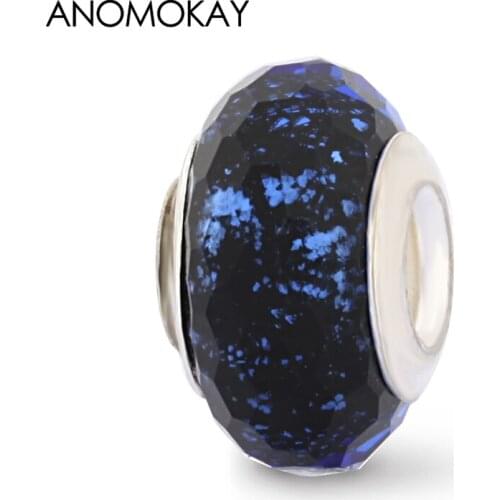 Anomokay Fashion Dark Blue Mysterious Starry Sky Charm fit Bracelet Bangle Royal Blue Star Moon Series Bead for DIY Accessories