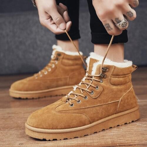 Mens Winter Shoes Fashion Keep-warm Fur Boots Non-slippery Snow Boots Camping Hiking Casual Shoes for Men Outdoor Warm Shoes