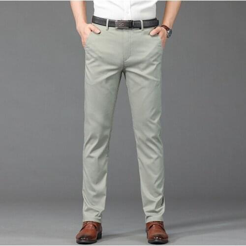 Mens Casual Pants Classic Pure Color Loose Straight Business Office Daily Trousers Male Clothing Black Blue Green