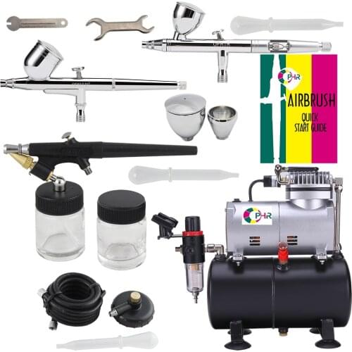 OPHIR Pro 0.3mm 0.5mm 0.8mm 3-Airbrush Kit Air Tank Compressor Kit for T-shirt Painting Tanning Tattoo Hobby _AC090+004A+071+006