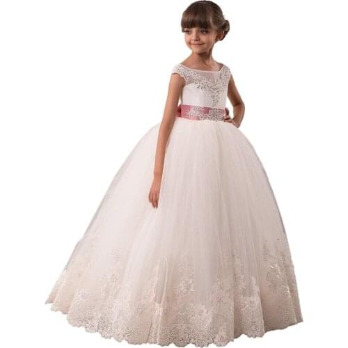 Real Image Ivory White Lace Flower Girls Dresses Ball Gown Floor Length Girls First Communion Dress Princess Dress 2-14 Old 2018