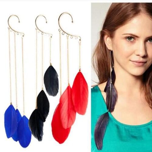 2019 New Free Shipping Fashion Hot street Feather earrings female Girl Punk Tassel ear hook earrings Ear Clip Ear Cuff
